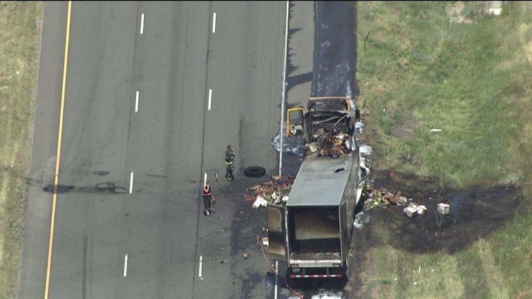 Semi Truck Hauling Produce Cathes Fire in Denver Colorado